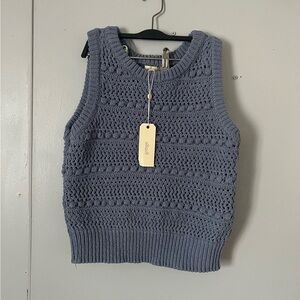 Women's Blue Knit Sleeveless Top